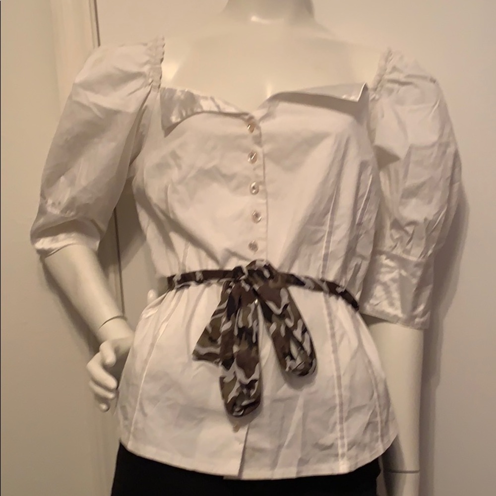 NWT Va Va Voom white shirt with satin & button det
